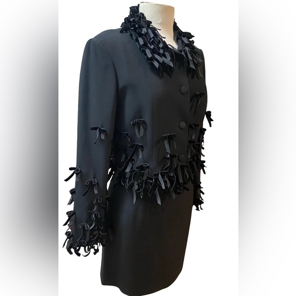 MOSCHINO Cheap & Chic 2pc Black Crepe Jacket Skirt w/Velvet Bows Sz 44/10 NEW - Picture 3 of 13